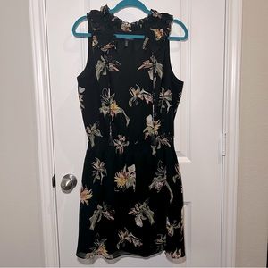 White House Black Market Floral Black Ruffle Dress 14 EUC 🌺